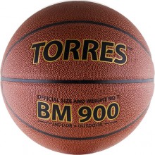 Мяч баск. матчевый TORRES BM900 арт.B30037, р.7, синт. кожа (полиуретан) , нейлоновый корд, бутиловая камера, для зала и улицы, темнооранжево-черный