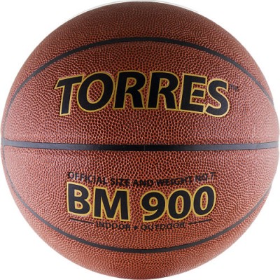 Мяч баск. матчевый TORRES BM900 арт.B30037, р.7, синт. кожа (полиуретан) , нейлоновый корд, бутиловая камера, для зала и улицы, темнооранжево-черный