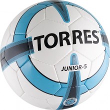 Мяч футб. TORRES Junior-5 арт.F30225, р.5, для игр и тренировок детей и подростков до 13 лет, вес 390-410 г, глянц. синт. кожа (ПУ) , 3 подкл. слоя, 32 пан, ручная сшивка, лат. камера, бело-гол-сер