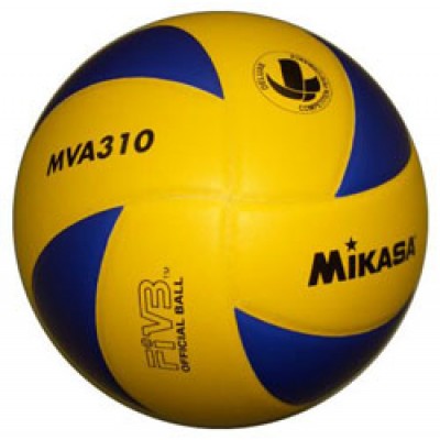 Мяч волейб. матч. MIKASA MVA310 , р.5, оф. параметры FIVB, гладкая синт. кожа (полиуретан) , 8 пан. вместо стандарт. 18, бут. камера, клееный, сине-желтый
